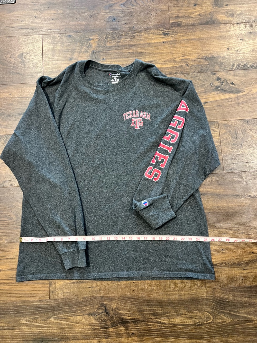 Champion Authentic 2XL Heather Dark Gray Crewneck with Red & Blue Logo